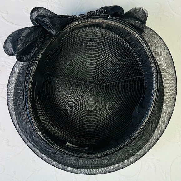 Vintage 50s Deborah New York Womens Black Mesh Pillbox Hat Sequin Church Derby - Picture 4 of 9